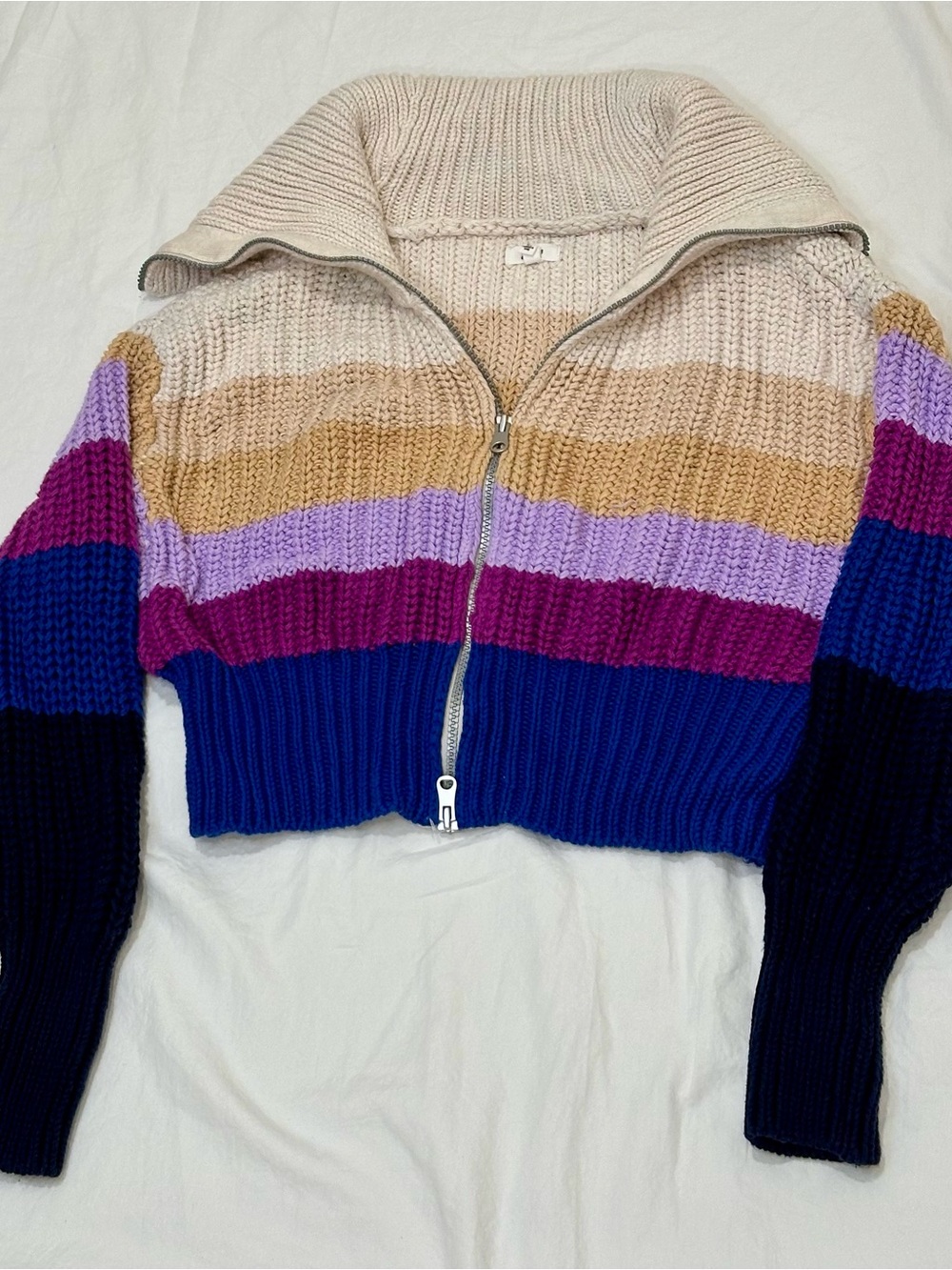 Aerie double zip cropped knit cardigan size S